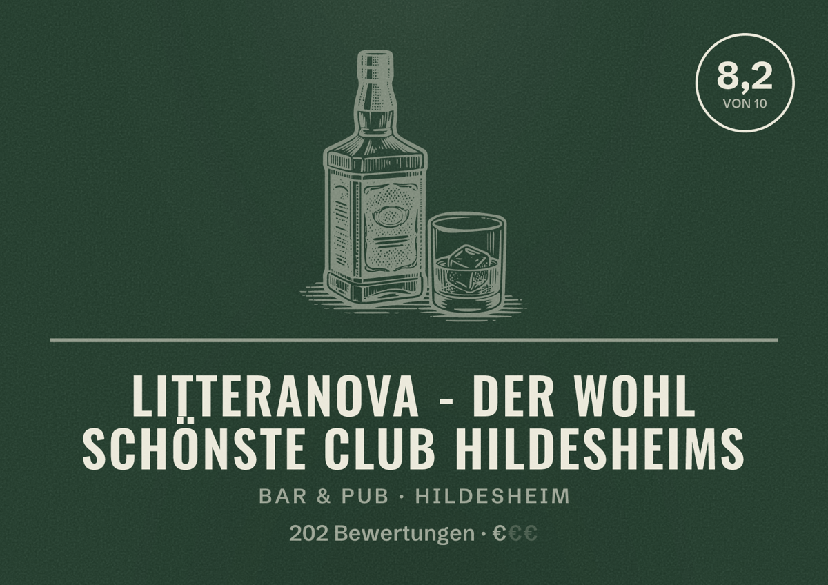 Illustriertes Poster von LitteraNova - Der wohl schönste Club Hildesheims, Bar & Pub in Hildesheim: Bewertung 8,2 von 10 aus 202 Bewertungen, Preisniveau €