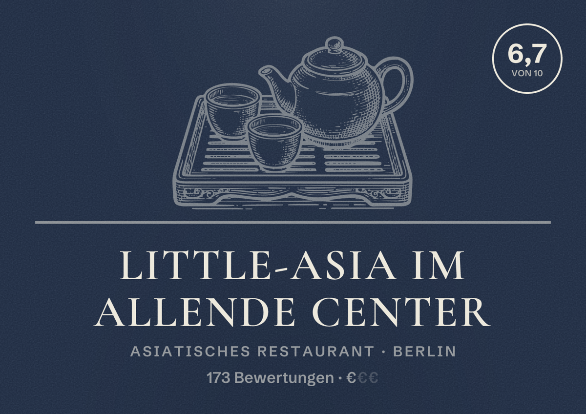Illustriertes Poster von Little-Asia im Allende Center, Asiatisches Restaurant in Berlin: Bewertung 6,7 von 10 aus 173 Bewertungen, Preisniveau €