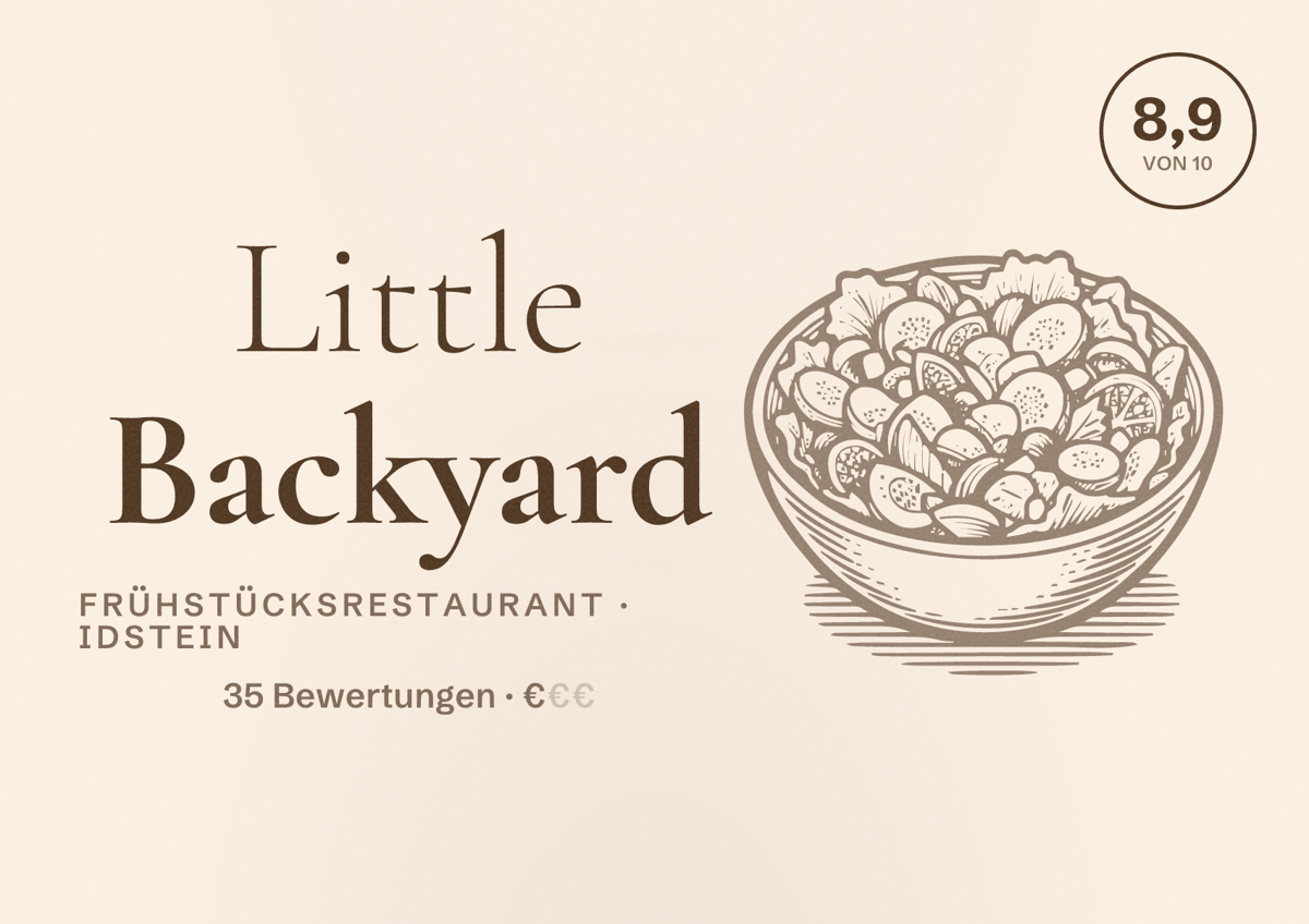 Illustriertes Poster von Little Backyard, Frühstücksrestaurant in Idstein: Bewertung 8,9 von 10 aus 35 Bewertungen, Preisniveau €