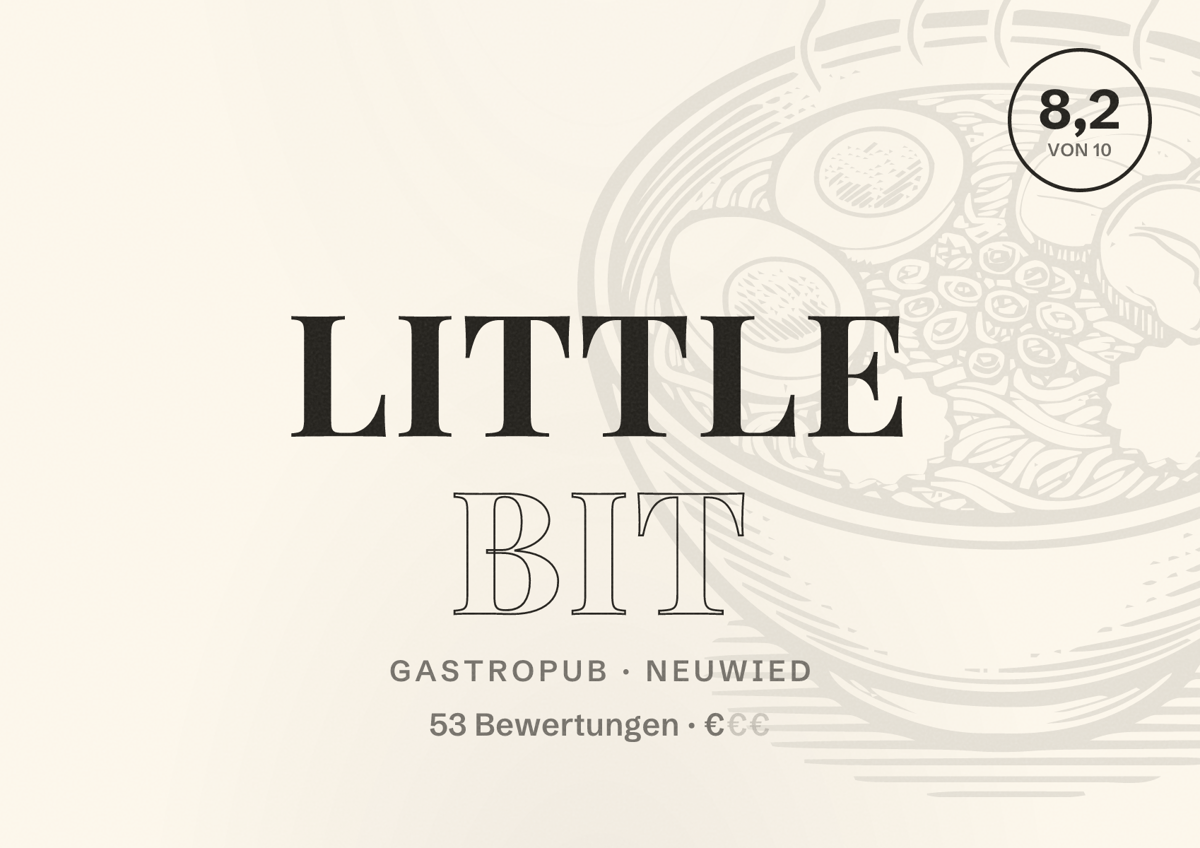 Illustriertes Poster von Little Bit, Gastropub in Neuwied: Bewertung 8,2 von 10 aus 53 Bewertungen, Preisniveau €