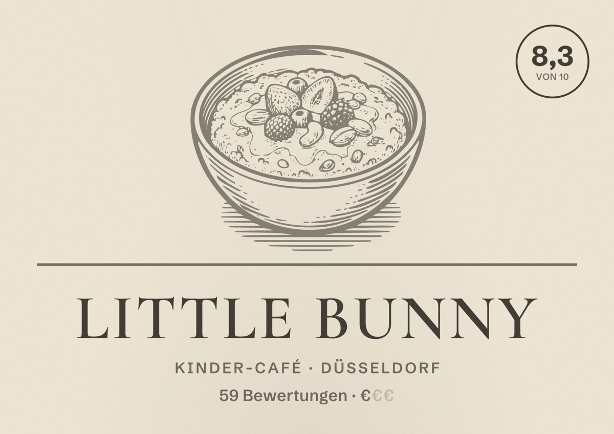 Illustriertes Poster von Little Bunny, Kinder-Café in Düsseldorf: Bewertung 8,3 von 10 aus 59 Bewertungen, Preisniveau €