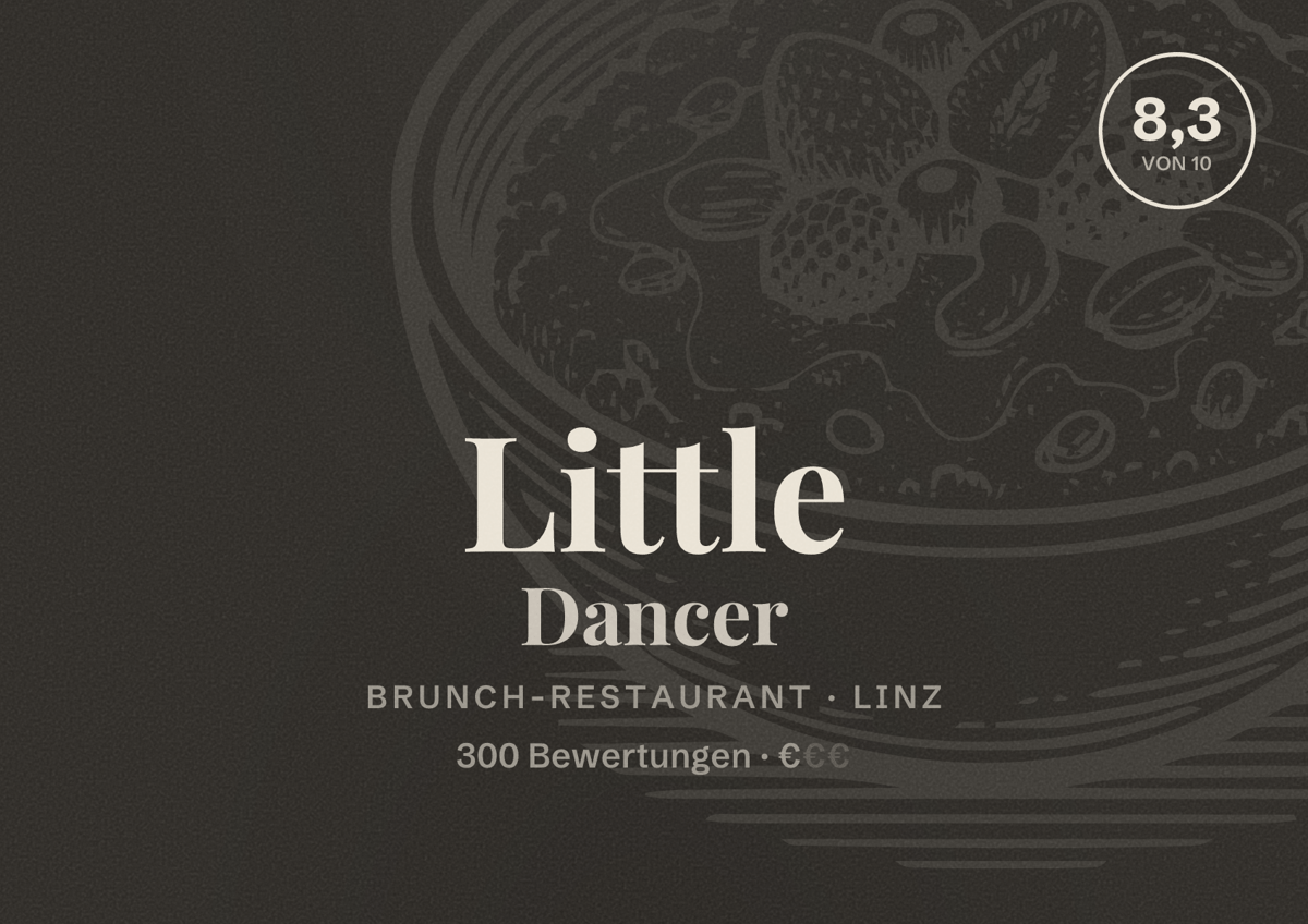 Illustriertes Poster von Little Dancer, Brunch-Restaurant in Linz: Bewertung 8,3 von 10 aus 300 Bewertungen, Preisniveau €