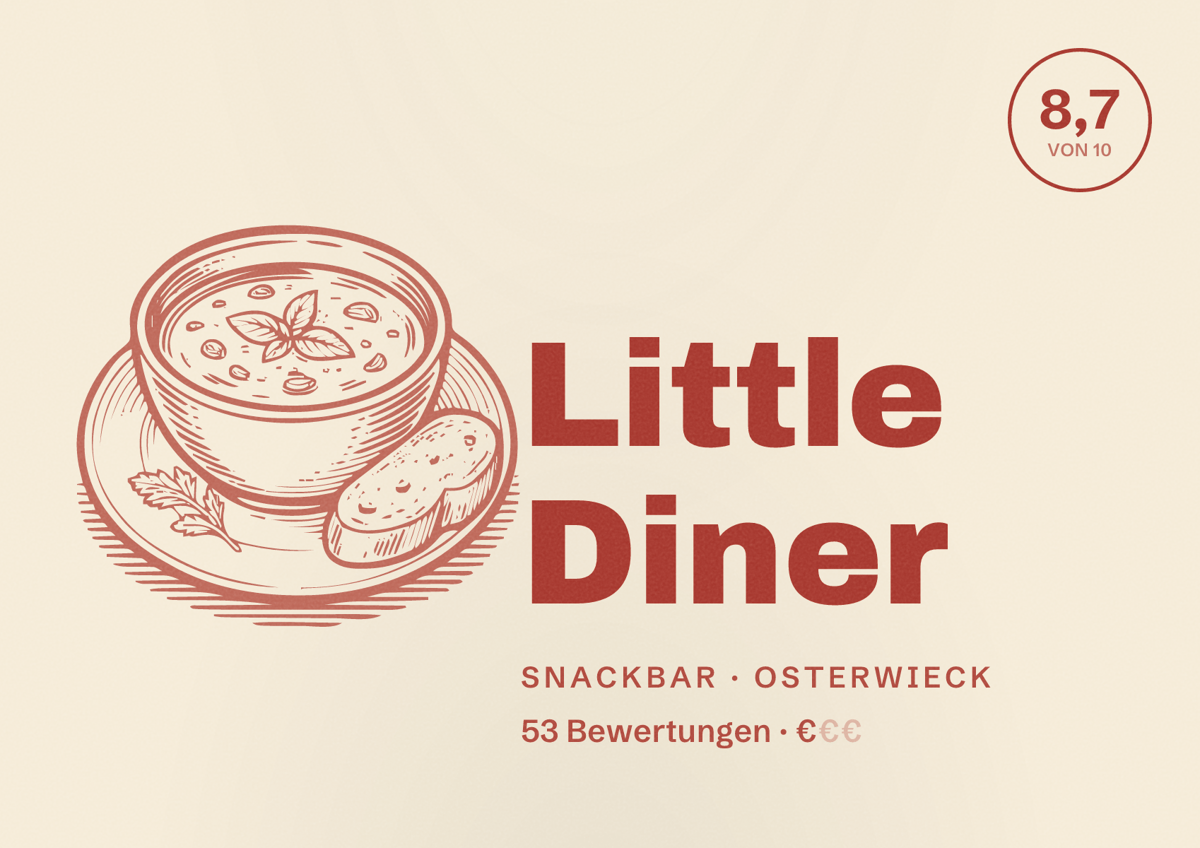Illustriertes Poster von Little Diner, Snackbar in Osterwieck: Bewertung 8,7 von 10 aus 53 Bewertungen, Preisniveau €