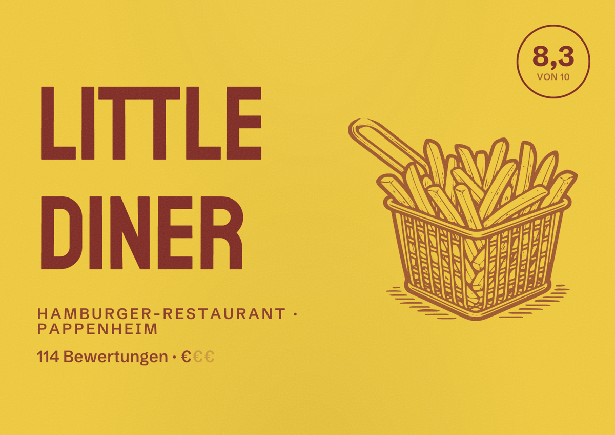 Illustriertes Poster von Little Diner, Hamburger-Restaurant in Pappenheim: Bewertung 8,3 von 10 aus 114 Bewertungen, Preisniveau €