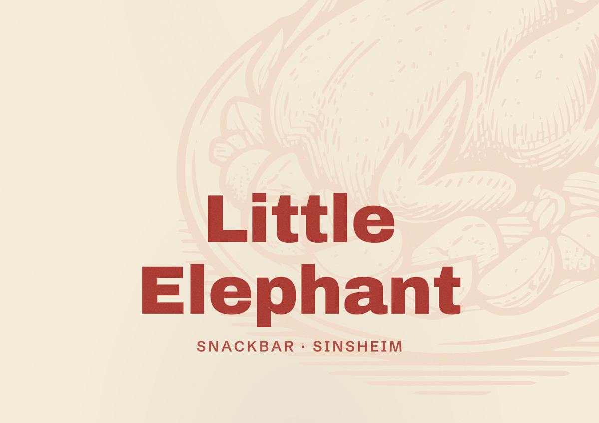 Illustriertes Poster von Little Elephant, Snackbar in Sinsheim