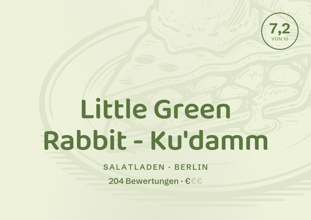 Illustriertes Poster von Little Green Rabbit - Ku'damm, Salatladen in Berlin: Bewertung 7,2 von 10 aus 204 Bewertungen, Preisniveau €