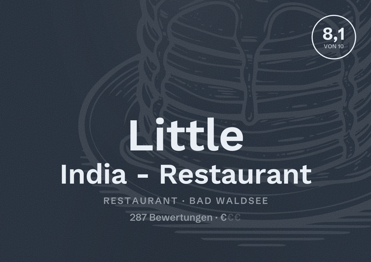 Illustriertes Poster von Little India - Restaurant, Restaurant in Bad Waldsee: Bewertung 8,1 von 10 aus 287 Bewertungen, Preisniveau €