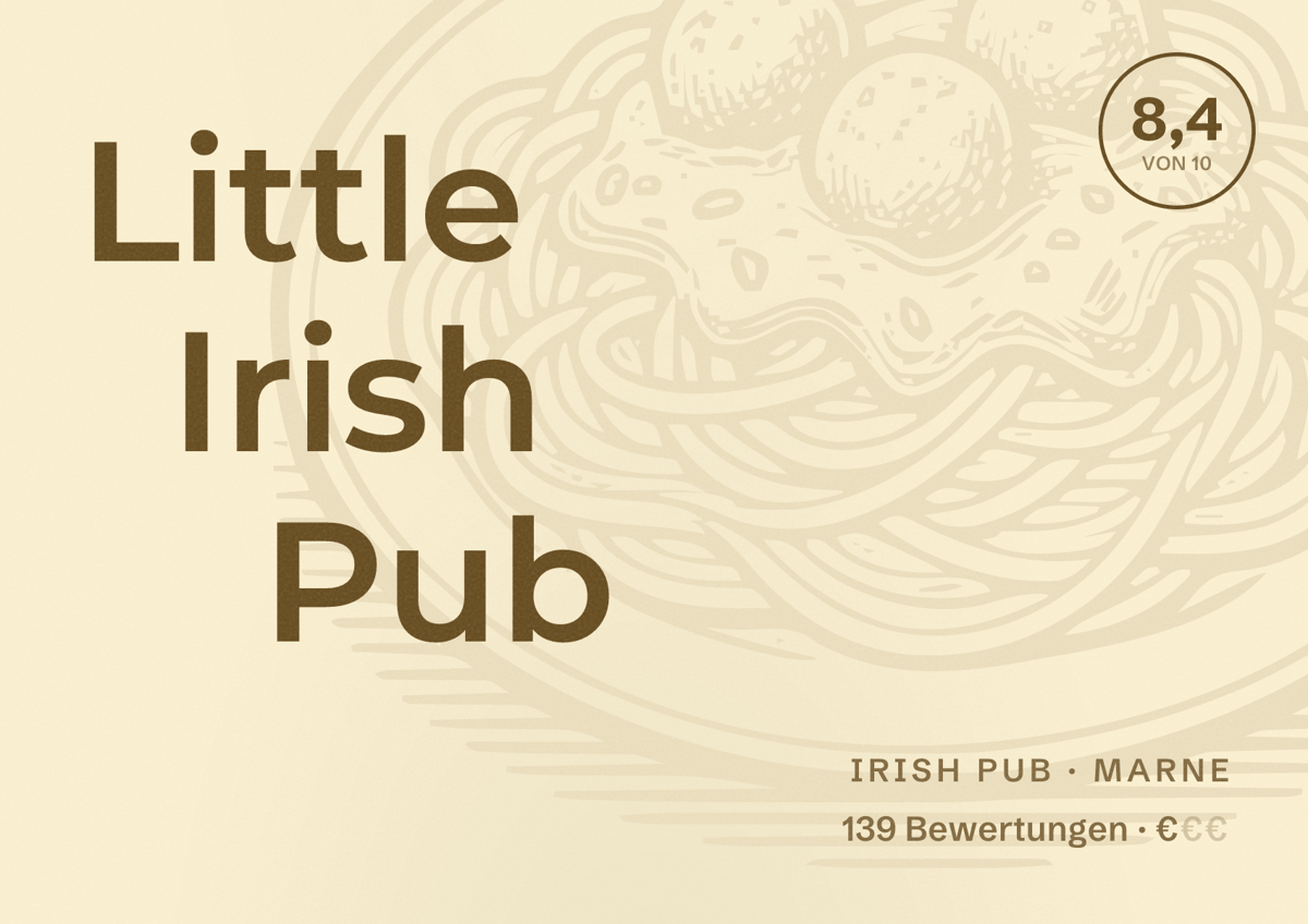 Illustriertes Poster von Little Irish Pub, Irish Pub in Marne: Bewertung 8,4 von 10 aus 139 Bewertungen, Preisniveau €