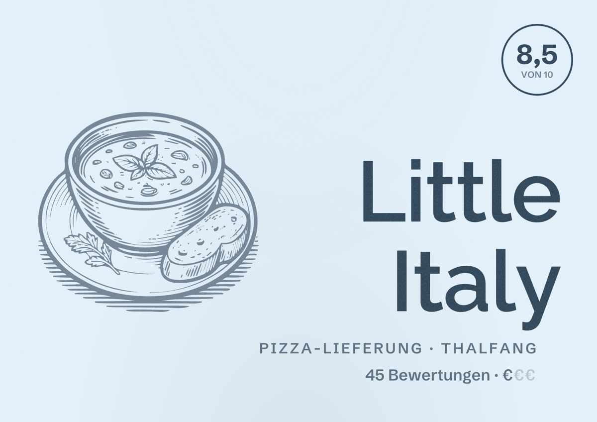 Illustriertes Poster von Little Italy, Pizza-Lieferung in Thalfang: Bewertung 8,5 von 10 aus 45 Bewertungen, Preisniveau €