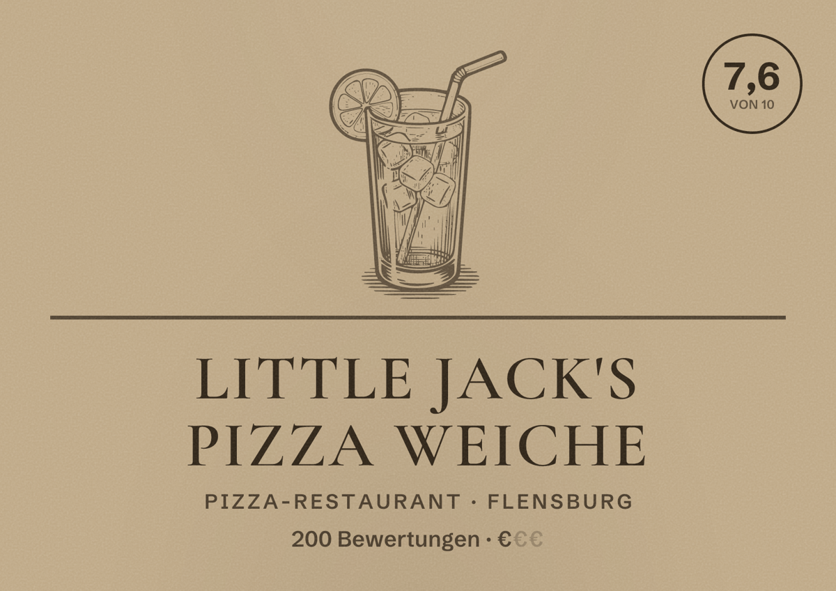 Illustriertes Poster von Little Jack's Pizza Weiche, Pizza-Restaurant in Flensburg: Bewertung 7,6 von 10 aus 200 Bewertungen, Preisniveau €