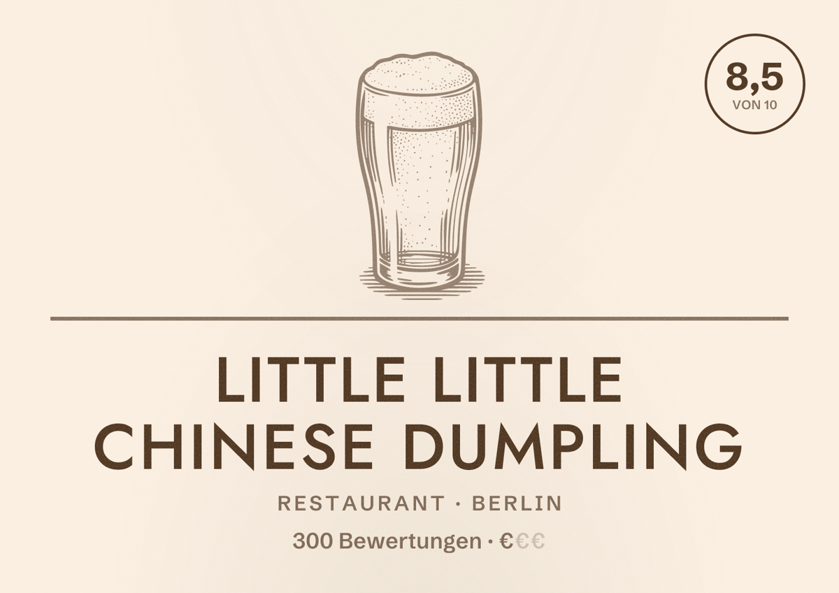 Illustriertes Poster von Little Little Chinese Dumpling, Restaurant in Berlin: Bewertung 8,5 von 10 aus 300 Bewertungen, Preisniveau €