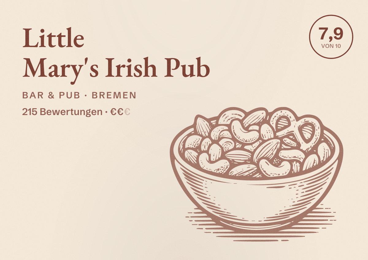 Illustriertes Poster von Little Mary's Irish Pub, Bar & Pub in Bremen: Bewertung 7,9 von 10 aus 215 Bewertungen, Preisniveau €€