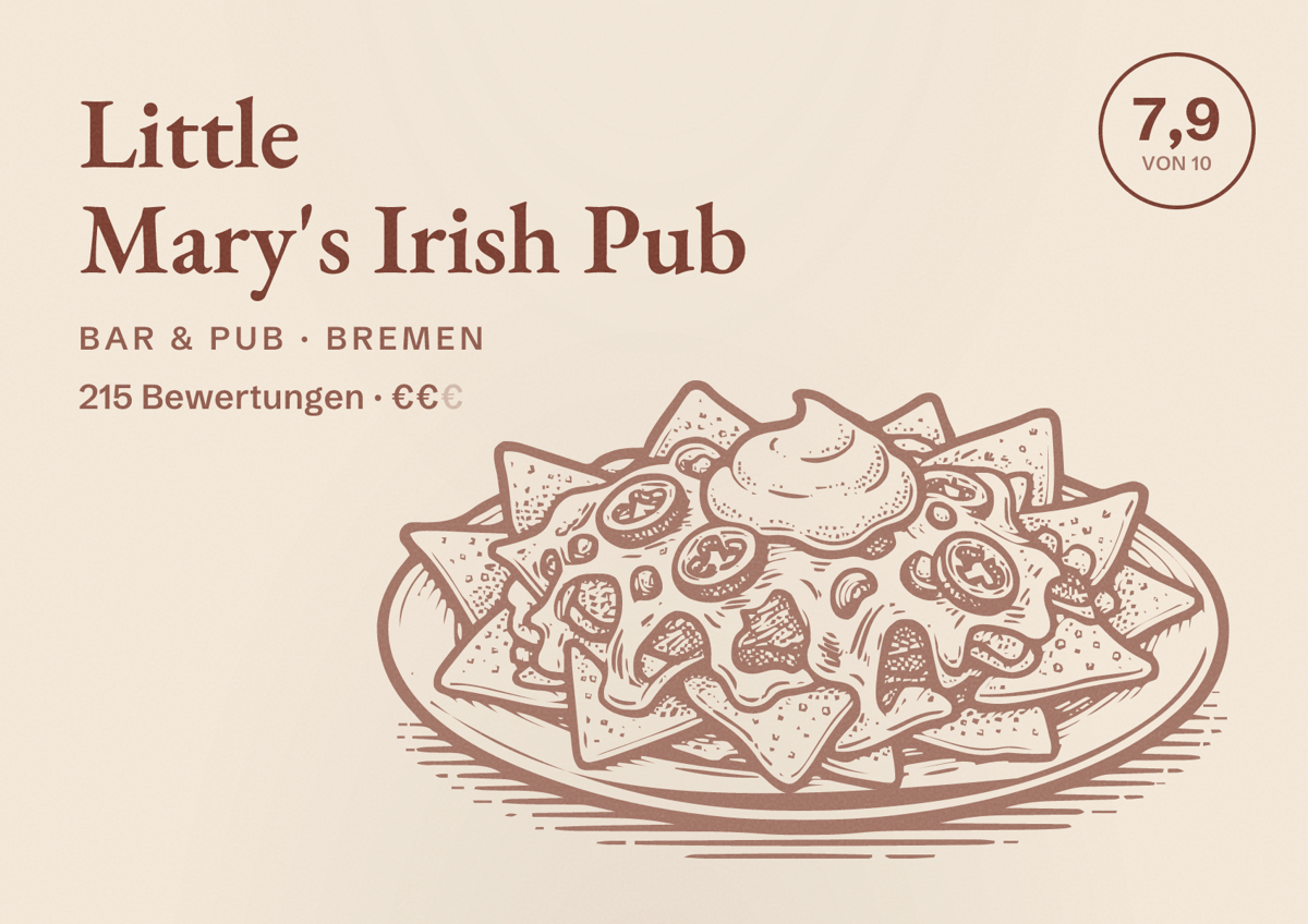 Illustriertes Poster von Little Mary's Irish Pub, Bar & Pub in Bremen: Bewertung 7,9 von 10 aus 215 Bewertungen, Preisniveau €€