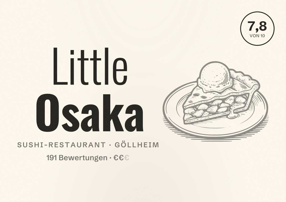 Illustriertes Poster von Little Osaka, Sushi-Restaurant in Göllheim: Bewertung 7,8 von 10 aus 191 Bewertungen, Preisniveau €€