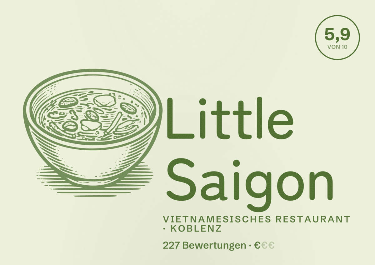 Illustriertes Poster von Little Saigon, Vietnamesisches Restaurant in Koblenz: Bewertung 5,9 von 10 aus 227 Bewertungen, Preisniveau €