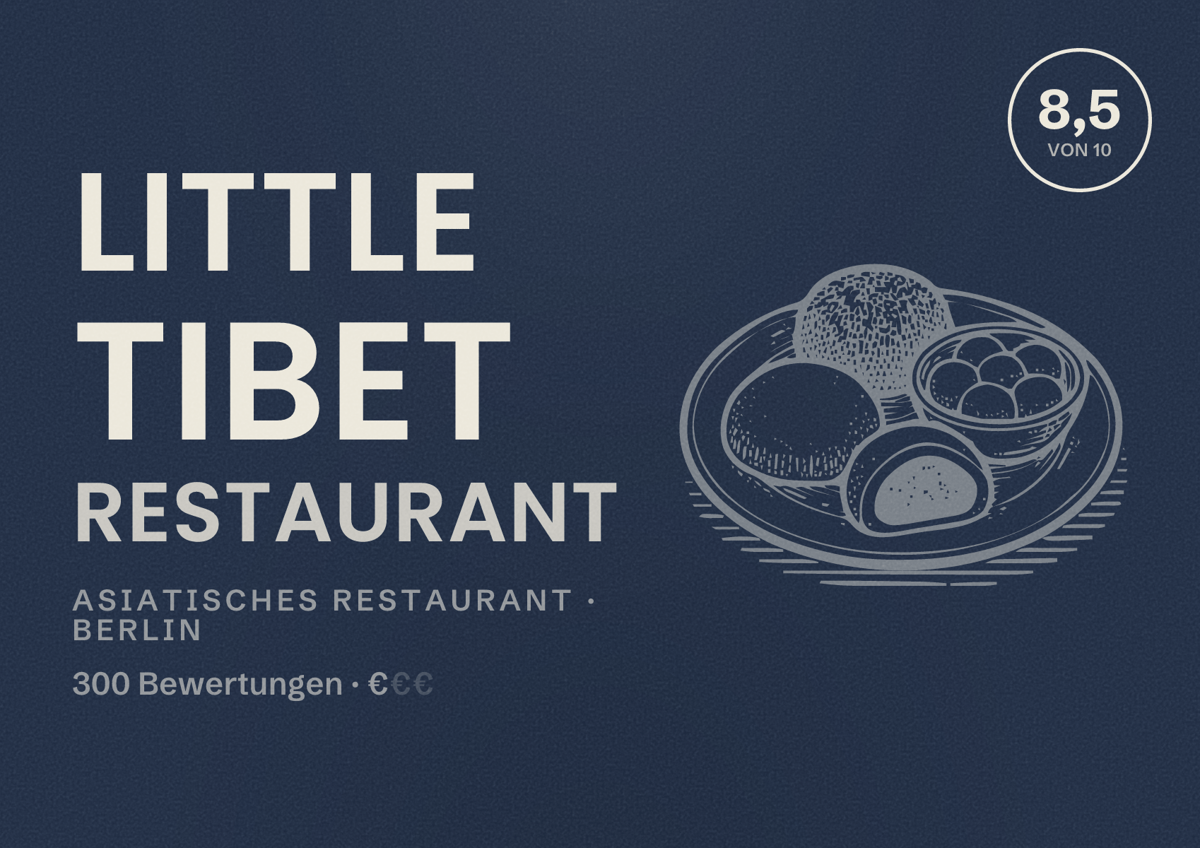 Illustriertes Poster von Little Tibet Restaurant, Asiatisches Restaurant in Berlin: Bewertung 8,5 von 10 aus 300 Bewertungen, Preisniveau €