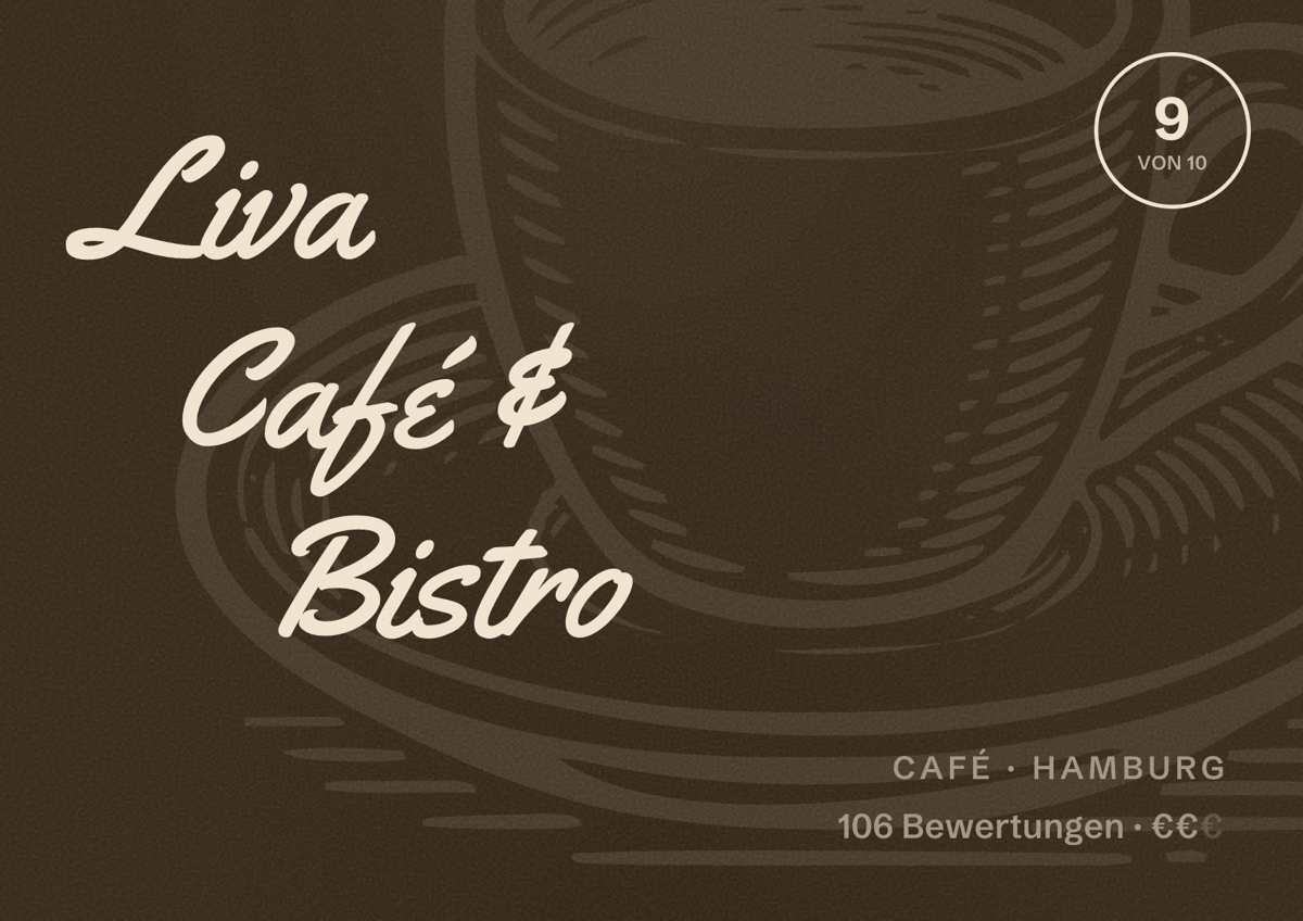 Illustriertes Poster von Liva Café & Bistro, Café in Hamburg: Bewertung 9,0 von 10 aus 106 Bewertungen, Preisniveau €€