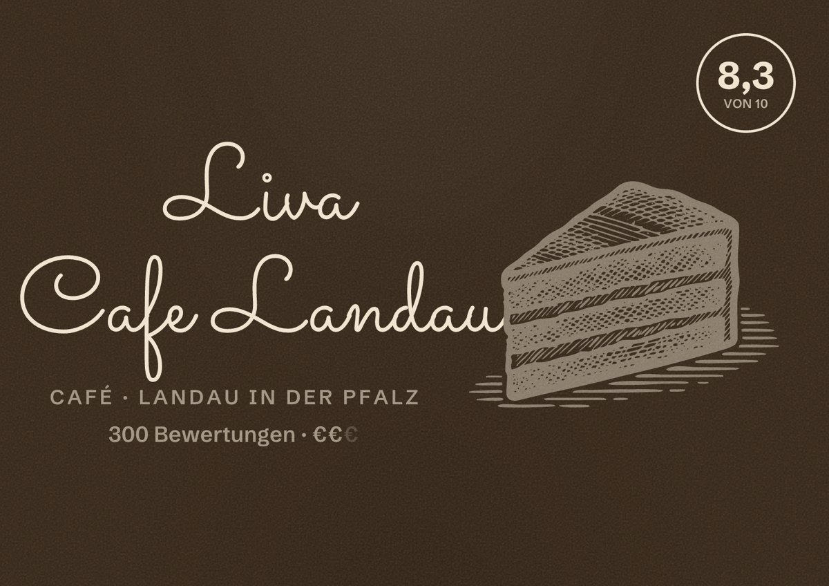 Illustriertes Poster von Liva Cafe Landau, Café in Landau in der Pfalz: Bewertung 8,3 von 10 aus 300 Bewertungen, Preisniveau €€