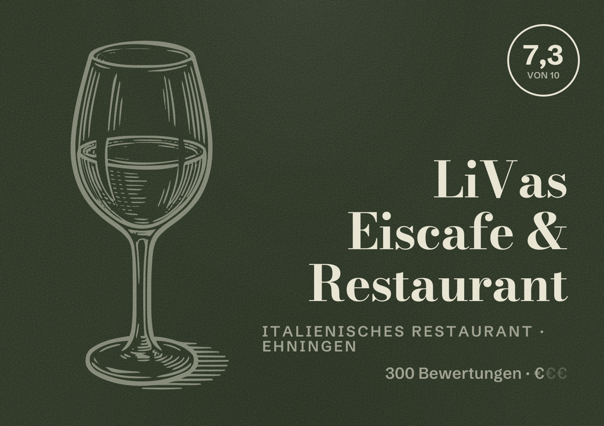 Illustriertes Poster von LiVas Eiscafe & Restaurant, Italienisches Restaurant in Ehningen: Bewertung 7,3 von 10 aus 300 Bewertungen, Preisniveau €