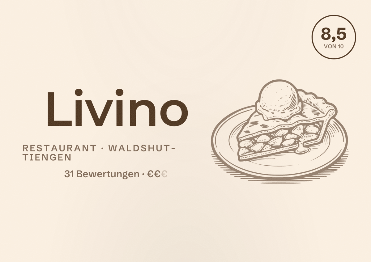 Illustriertes Poster von Livino, Restaurant in Waldshut-Tiengen: Bewertung 8,5 von 10 aus 31 Bewertungen, Preisniveau €€
