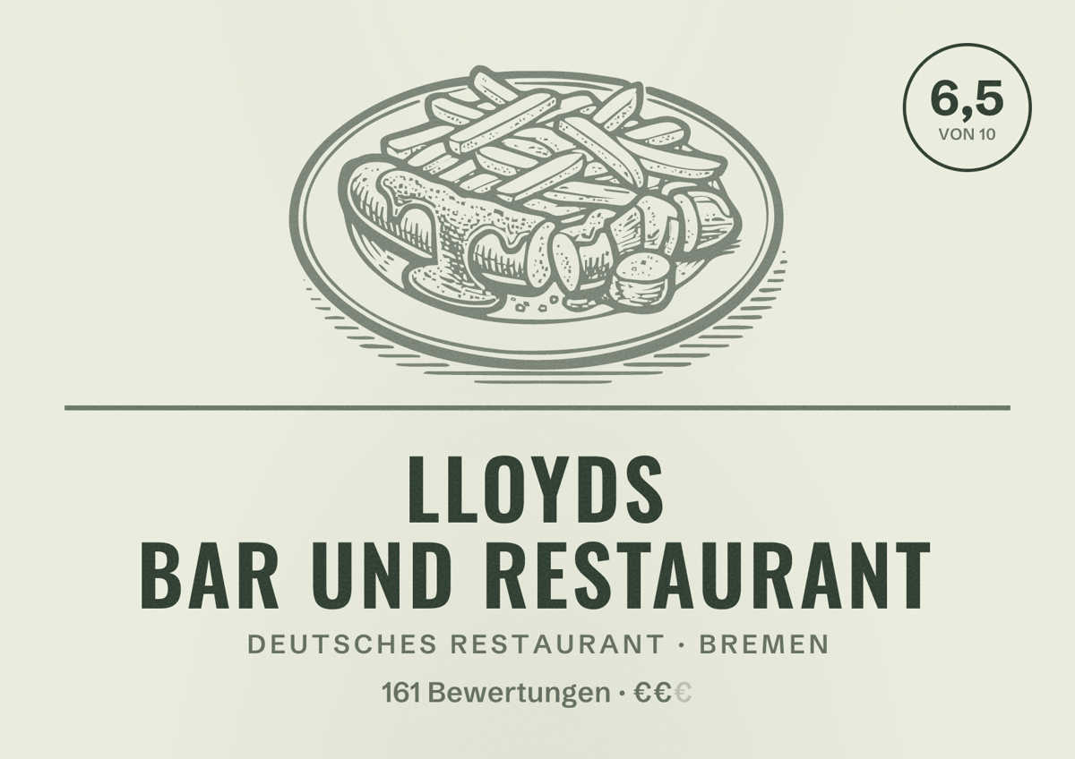 Illustriertes Poster von Lloyds Bar und Restaurant, Deutsches Restaurant in Bremen: Bewertung 6,5 von 10 aus 161 Bewertungen, Preisniveau €€