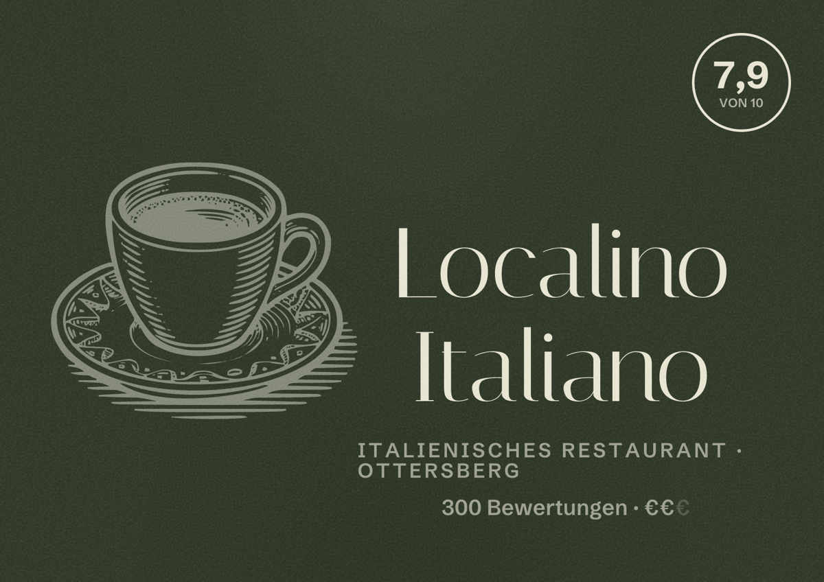 Illustriertes Poster von Localino Italiano, Italienisches Restaurant in Ottersberg: Bewertung 7,9 von 10 aus 300 Bewertungen, Preisniveau €€