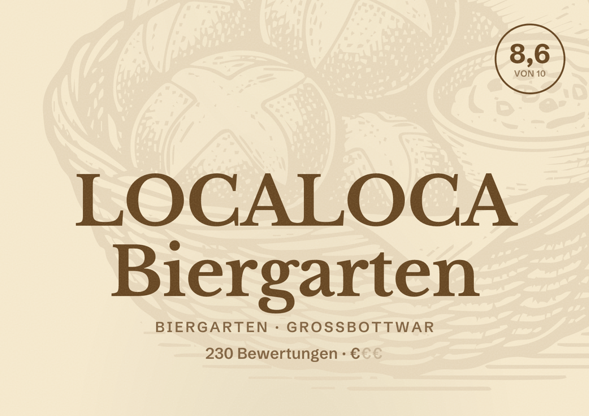 Illustriertes Poster von LOCALOCA Biergarten, Biergarten in Großbottwar: Bewertung 8,6 von 10 aus 230 Bewertungen, Preisniveau €