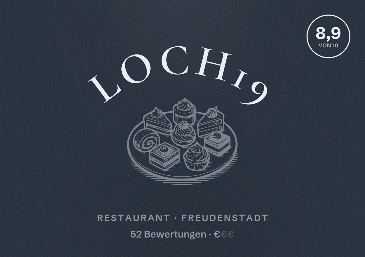 Illustriertes Poster von Loch19, Restaurant in Freudenstadt: Bewertung 8,9 von 10 aus 52 Bewertungen, Preisniveau €