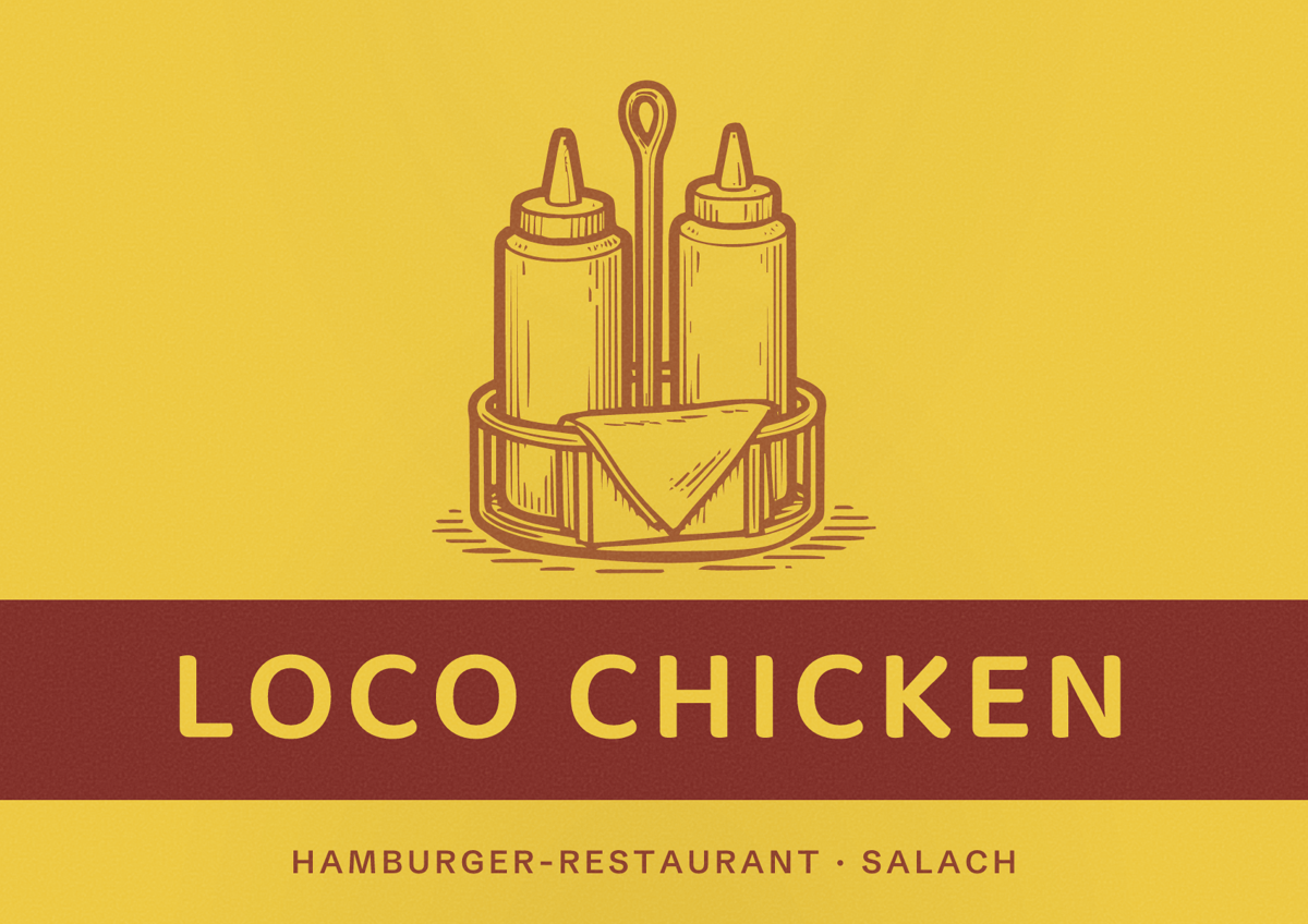 Illustriertes Poster von Loco Chicken, Hamburger-Restaurant in Salach