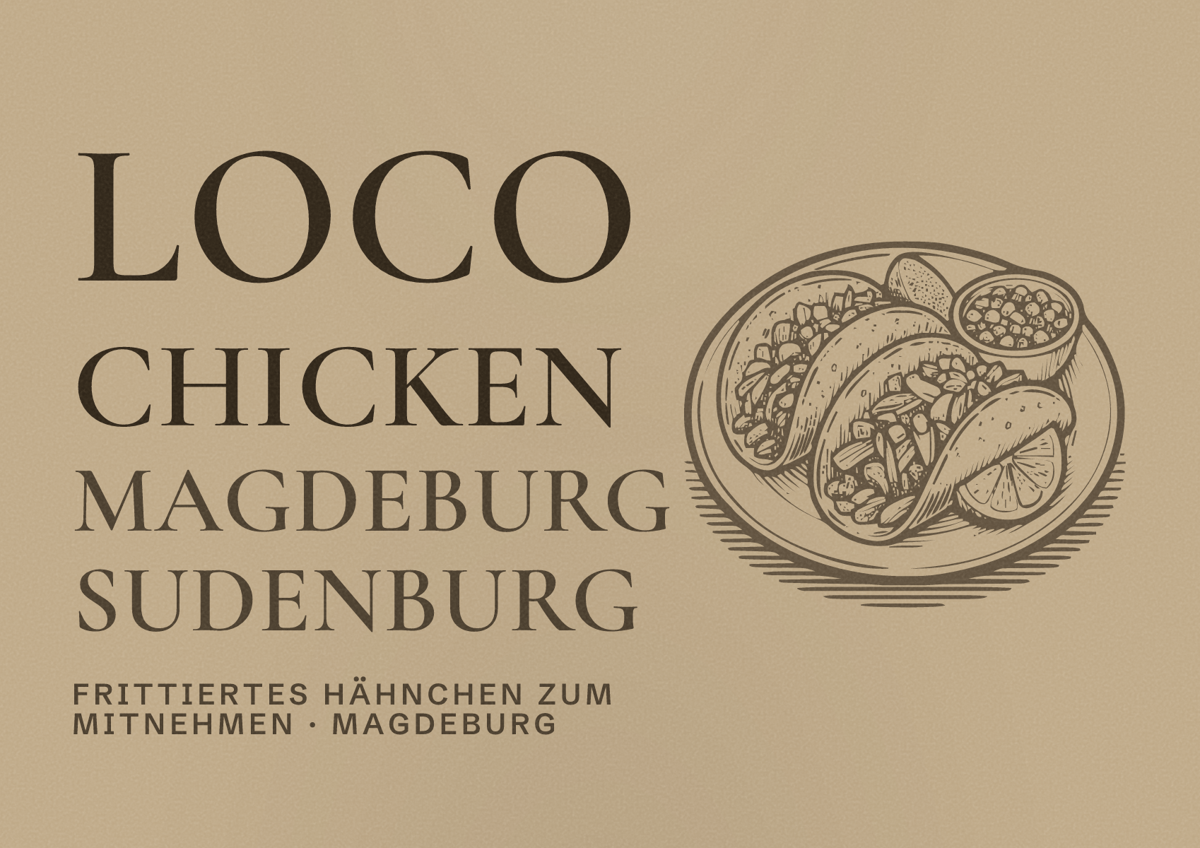 Illustriertes Poster von Loco Chicken Magdeburg Sudenburg, Frittiertes Hähnchen zum Mitnehmen in Magdeburg