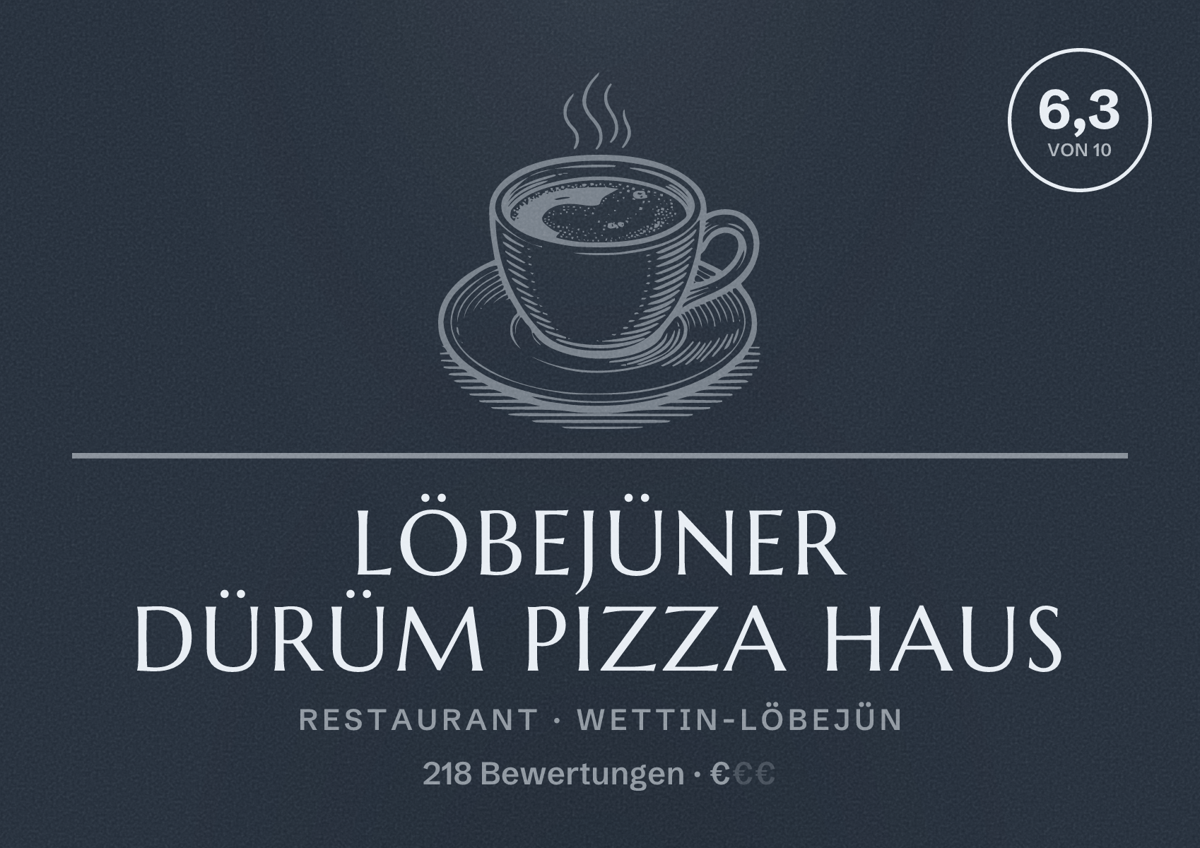 Illustriertes Poster von Löbejüner Dürüm Pizza Haus, Restaurant in Wettin-Löbejün: Bewertung 6,3 von 10 aus 218 Bewertungen, Preisniveau €