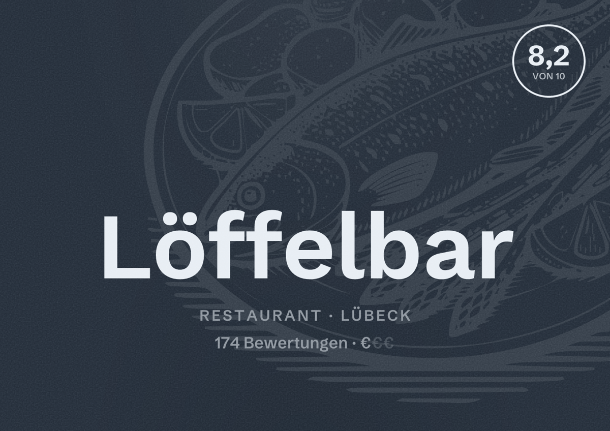 Illustriertes Poster von Löffelbar, Restaurant in Lübeck: Bewertung 8,2 von 10 aus 174 Bewertungen, Preisniveau €