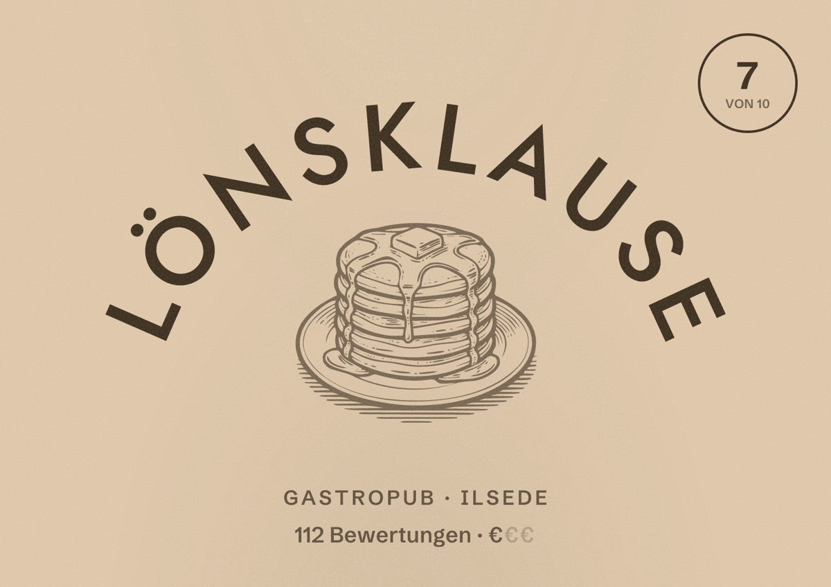 Illustriertes Poster von Lönsklause, Gastropub in Ilsede: Bewertung 7 von 10 aus 112 Bewertungen, Preisniveau €