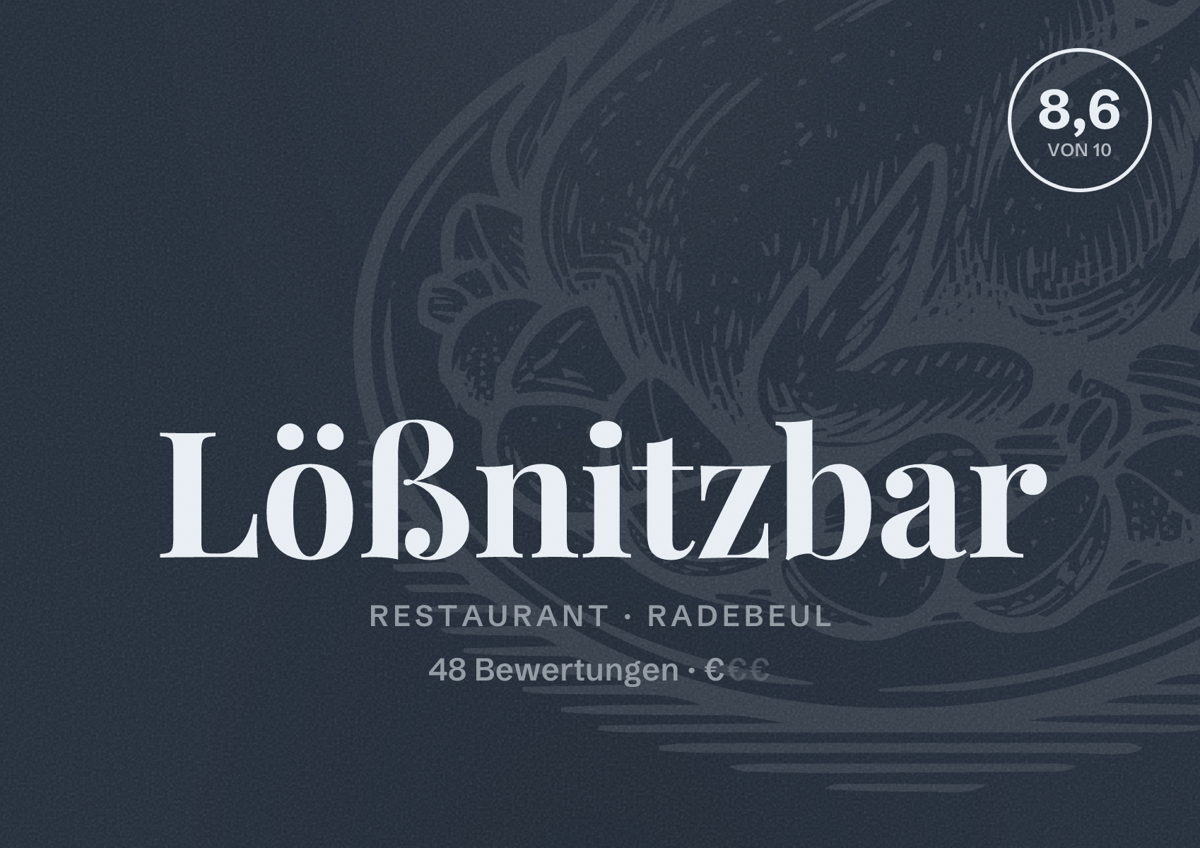 Illustriertes Poster von Lößnitzbar, Restaurant in Radebeul: Bewertung 8,6 von 10 aus 48 Bewertungen, Preisniveau €