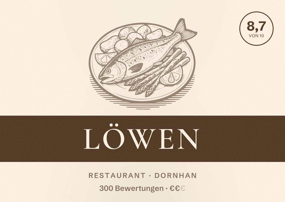 Illustriertes Poster von Löwen, Restaurant in Dornhan: Bewertung 8,7 von 10 aus 300 Bewertungen, Preisniveau €€
