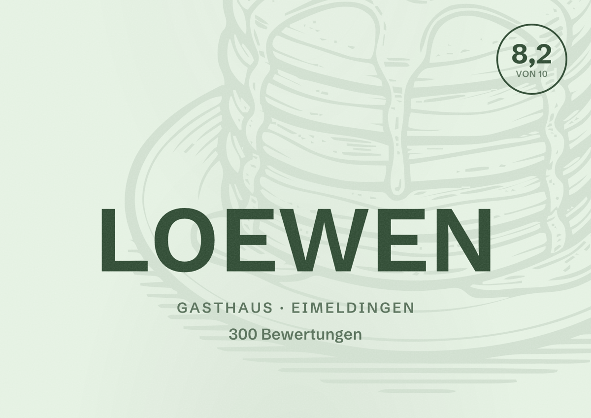 Illustriertes Poster von LOEWEN, Gasthaus in Eimeldingen: Bewertung 8,2 von 10 aus 300 Bewertungen