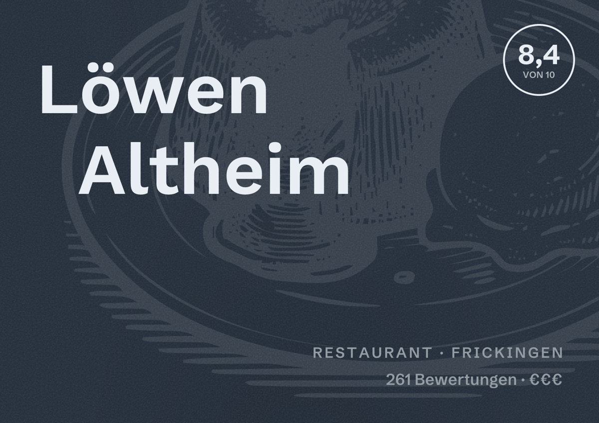Illustriertes Poster von Löwen Altheim, Restaurant in Frickingen: Bewertung 8,4 von 10 aus 261 Bewertungen, Preisniveau €€€