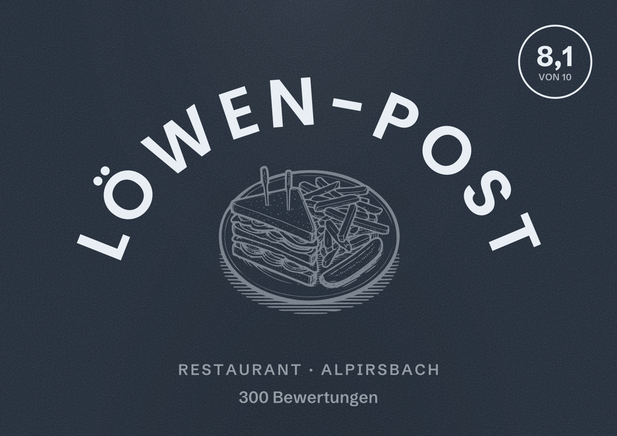Illustriertes Poster von Löwen-Post, Restaurant in Alpirsbach: Bewertung 8,1 von 10 aus 300 Bewertungen
