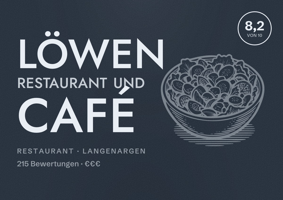 Illustriertes Poster von Löwen Restaurant und Café, Restaurant in Langenargen: Bewertung 8,2 von 10 aus 215 Bewertungen, Preisniveau €€€