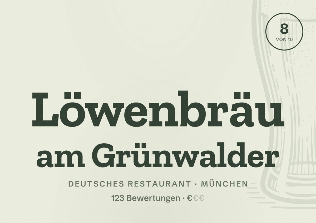 Illustriertes Poster von Löwenbräu am Grünwalder, Deutsches Restaurant in München: Bewertung 8,0 von 10 aus 123 Bewertungen, Preisniveau €