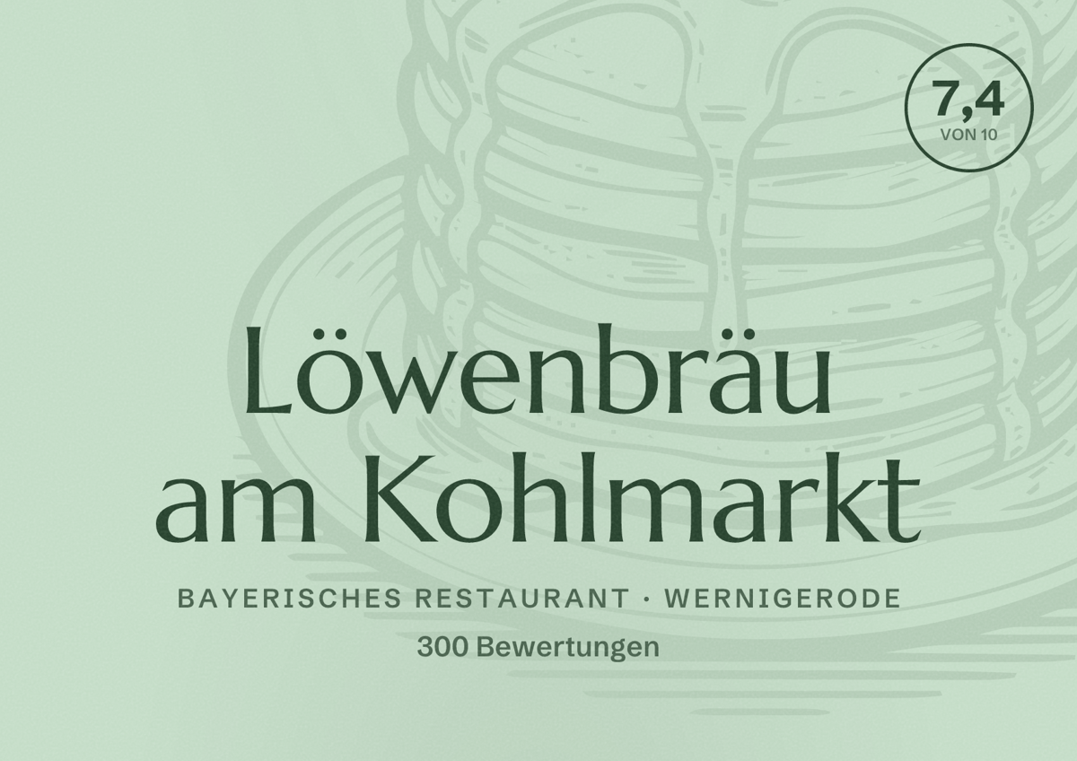 Illustriertes Poster von Löwenbräu am Kohlmarkt, Bayerisches Restaurant in Wernigerode: Bewertung 7,4 von 10 aus 300 Bewertungen