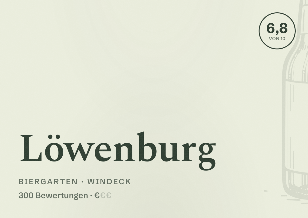 Illustriertes Poster von Löwenburg, Biergarten in Windeck: Bewertung 6,8 von 10 aus 300 Bewertungen, Preisniveau €
