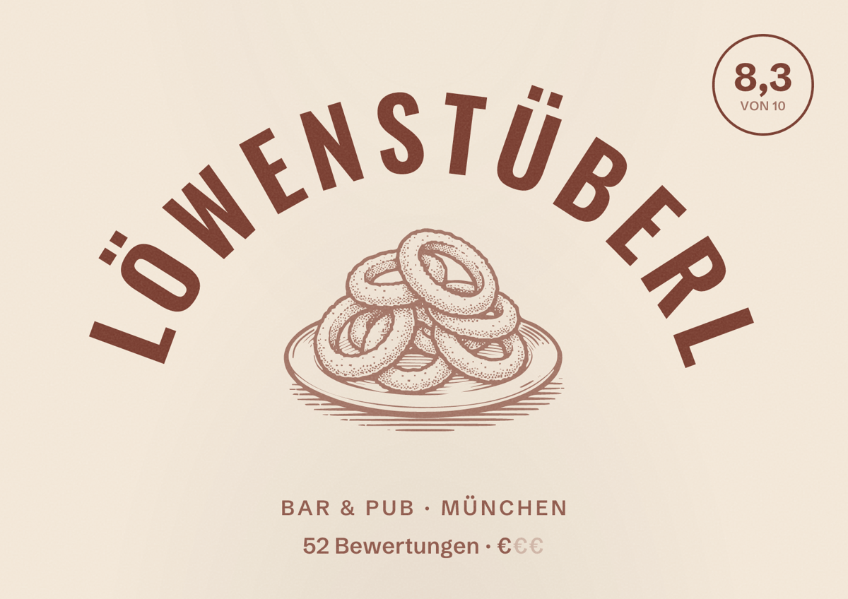 Illustriertes Poster von Löwenstüberl, Bar & Pub in München: Bewertung 8,3 von 10 aus 52 Bewertungen, Preisniveau €
