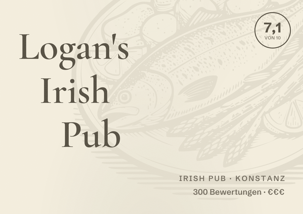 Illustriertes Poster von Logan's Irish Pub, Irish Pub in Konstanz: Bewertung 7,1 von 10 aus 300 Bewertungen, Preisniveau €€€
