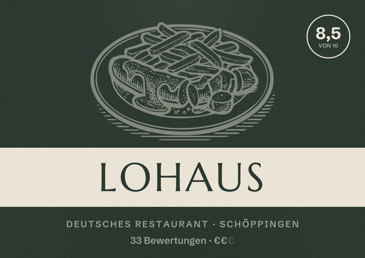 Illustriertes Poster von Lohaus, Deutsches Restaurant in Schöppingen: Bewertung 8,5 von 10 aus 33 Bewertungen, Preisniveau €€