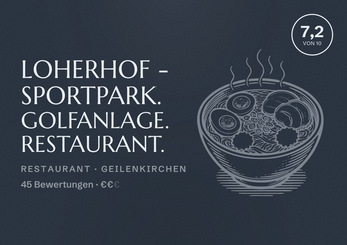 Illustriertes Poster von LOHERHOF - Sportpark. Golfanlage. Restaurant., Restaurant in Geilenkirchen: Bewertung 7,2 von 10 aus 45 Bewertungen, Preisniveau €€
