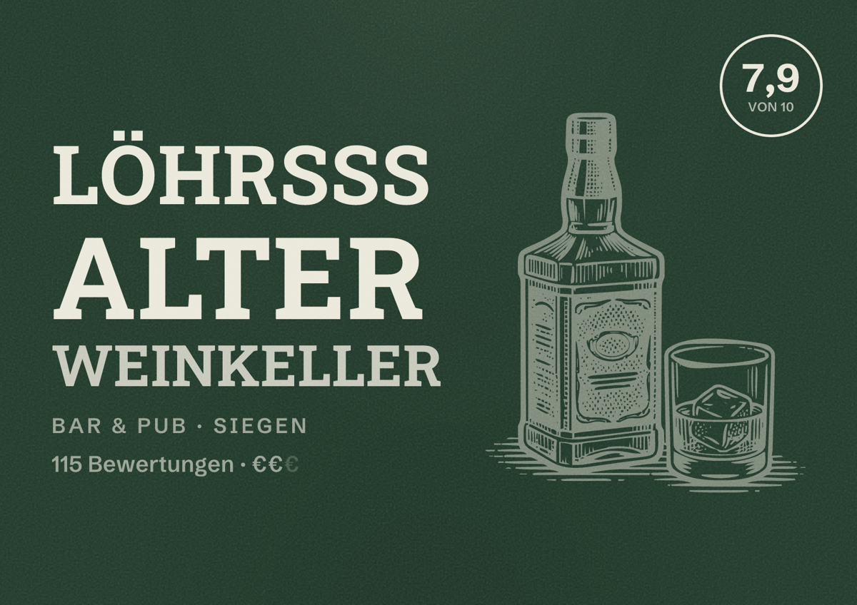 Illustriertes Poster von Löhrsss Alter Weinkeller, Bar & Pub in Siegen: Bewertung 7,9 von 10 aus 115 Bewertungen, Preisniveau €€