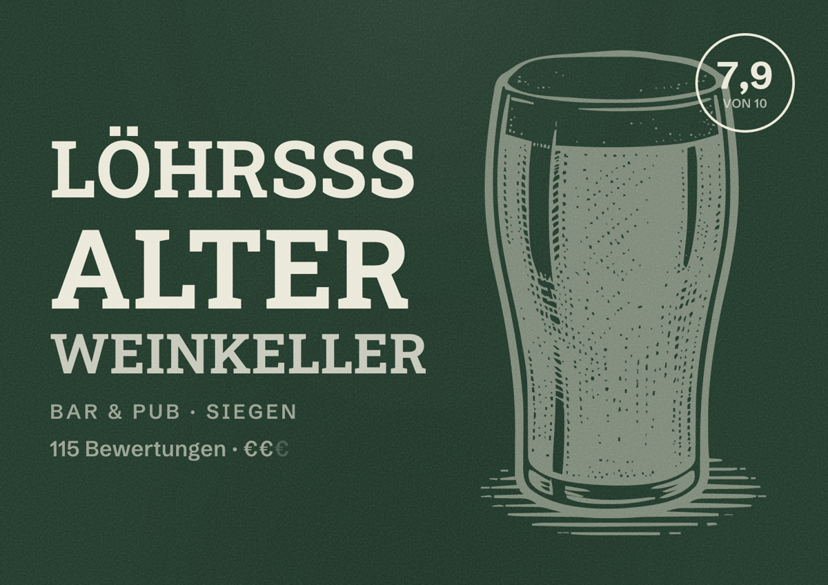 Illustriertes Poster von Löhrsss Alter Weinkeller, Bar & Pub in Siegen: Bewertung 7,9 von 10 aus 115 Bewertungen, Preisniveau €€