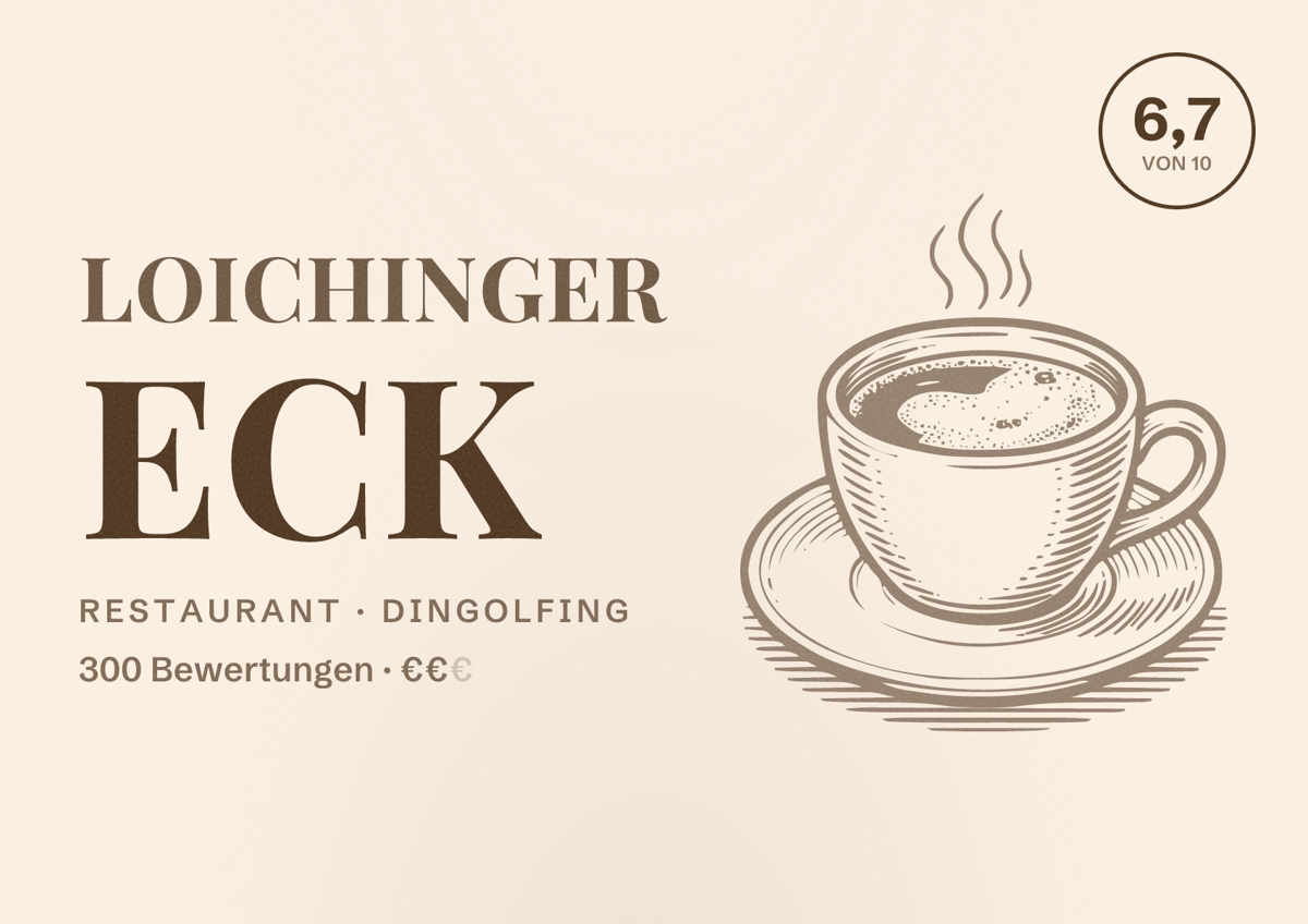 Illustriertes Poster von Loichinger Eck, Restaurant in Dingolfing: Bewertung 6,7 von 10 aus 300 Bewertungen, Preisniveau €€
