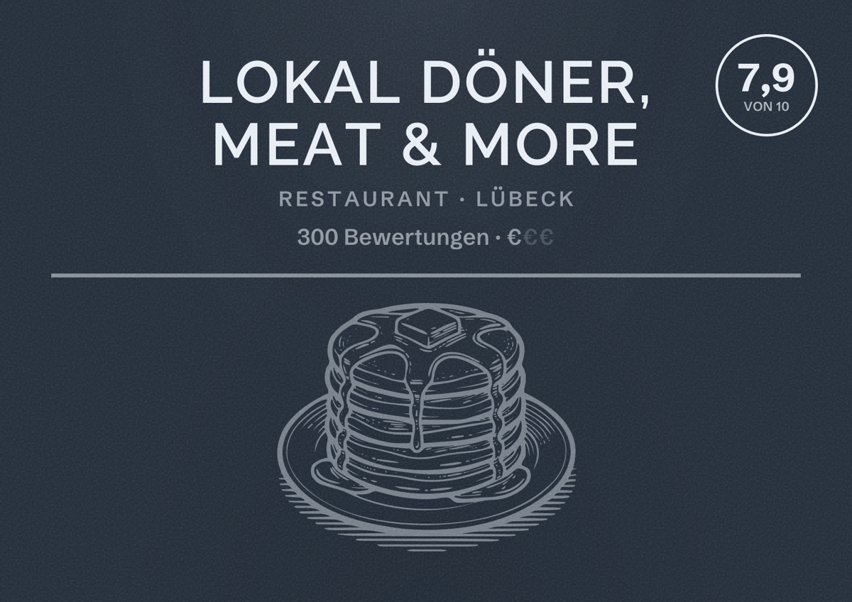 Illustriertes Poster von LOKAL döner, meat & more, Restaurant in Lübeck: Bewertung 7,9 von 10 aus 300 Bewertungen, Preisniveau €